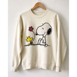 Peanuts Snoopy Woodstock Graphic Sweatshirt Cream Small Cottagecore Nostaligia